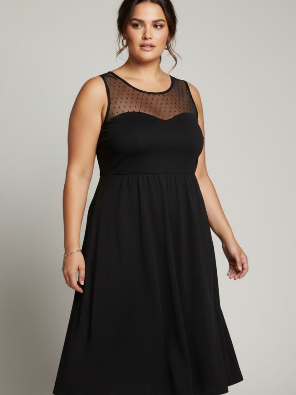 Torrid Black Sheer Mesh Polka Dot Fit & Flare Dress Plus Size 18 Coquette Pinup